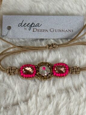 Deepa Gurnani Pink Beaded Statement Bracelet